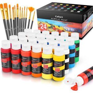 Acrylic Paint Set With 12 Brushes, 24 Colors (59ml, 2oz) Art Craft Paints Gifts